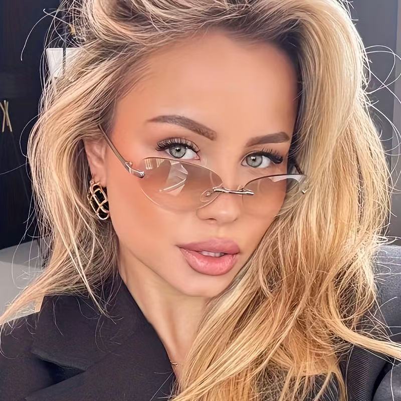 Metal Photo Panel - Rimless Oval Sunglasses Women Small Oval