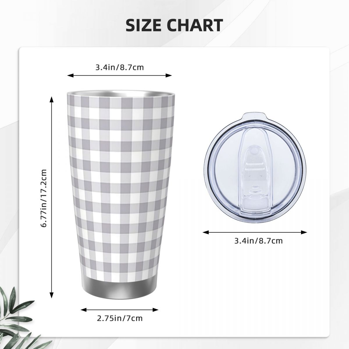 Gray And White Gingham Stainle - đánh giá và giá Tumbler 20Oz White