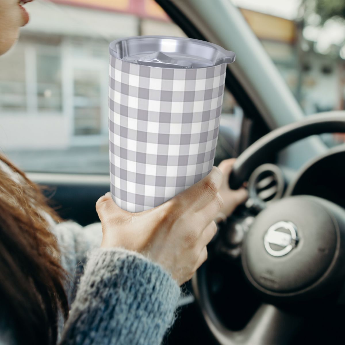 Gray And White Gingham Stainle - đánh giá và giá Tumbler 20Oz White
